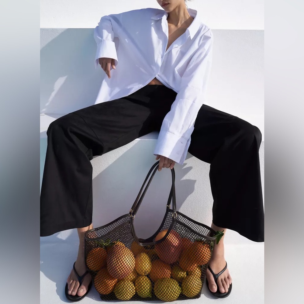 Zara Mesh Shopper Bag Olive Green NWT - Picture 6 of 7